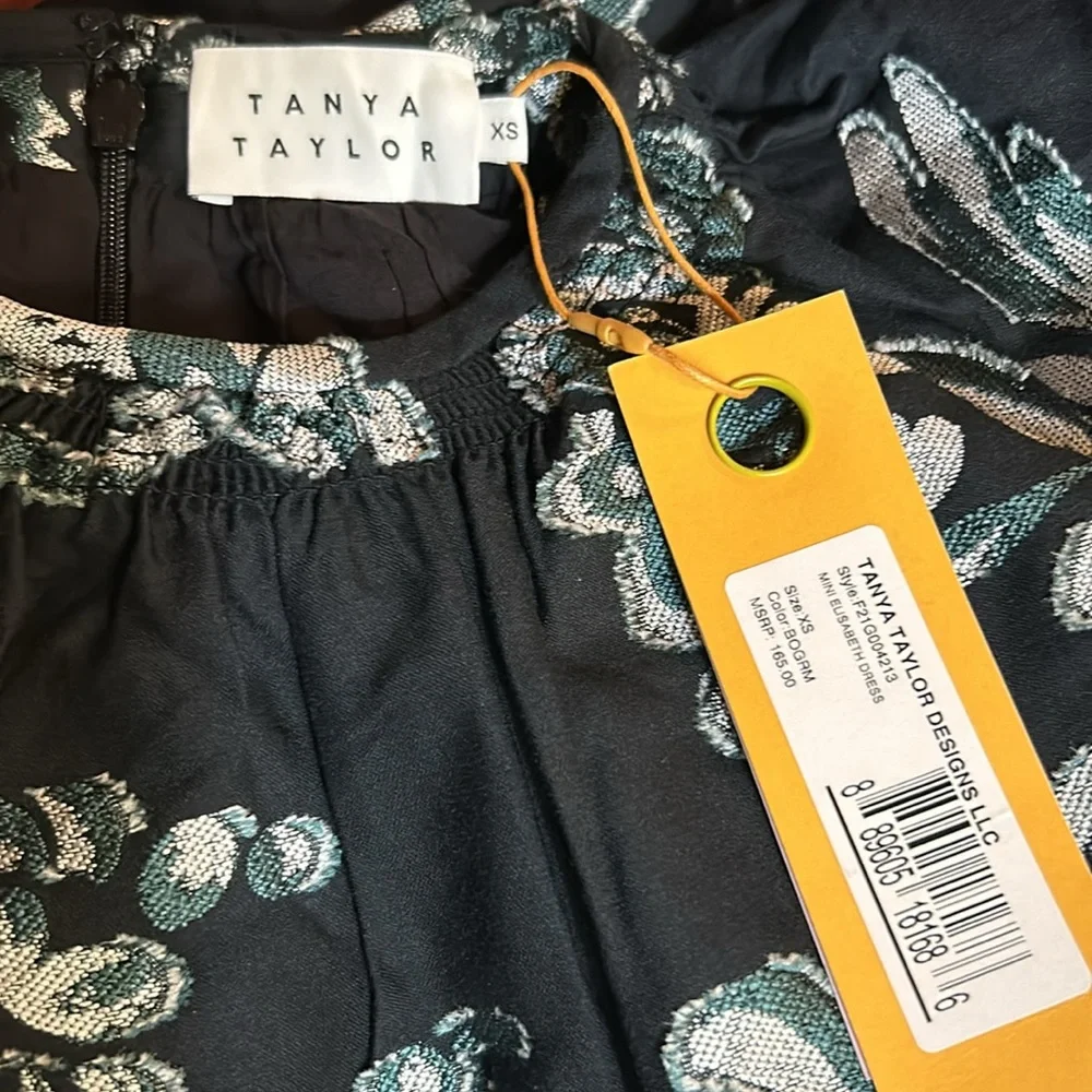 Tanya Taylor XS Mini Elisabeth Dress Black Bloom NWT Ruffle Hem Long Sleeves